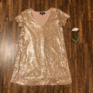 Light Up the Night Champagne Sequin Shift Dress